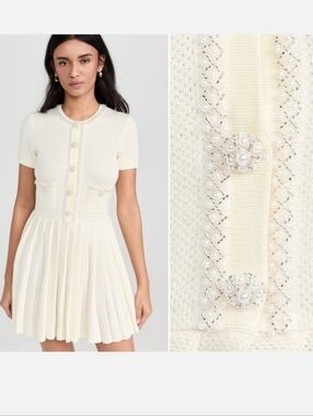 Self Portrait Knit Pleated Skirt Mini Dress Cream Revolve Tuckernuck Cotton Wool
